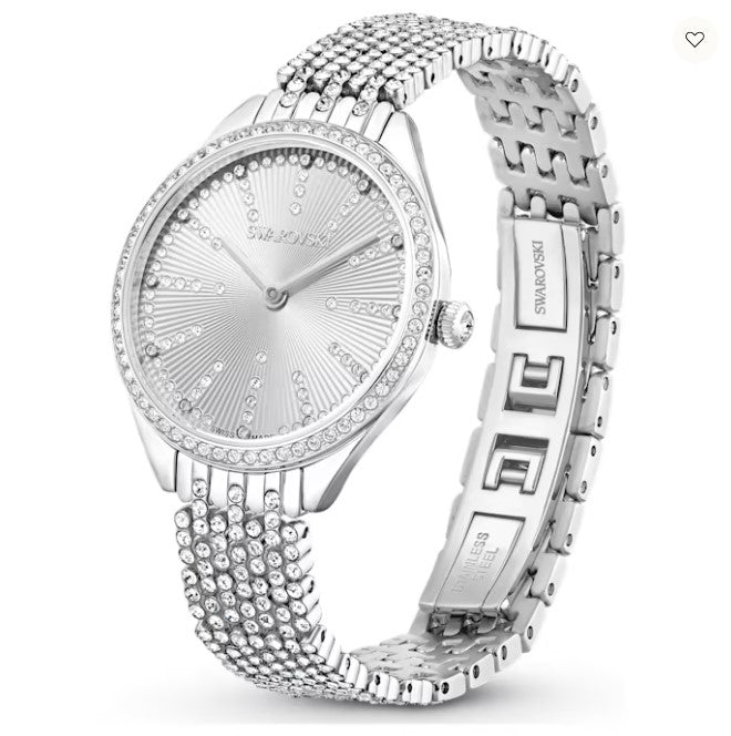 Swarovski Attract watch Swiss Made, Full pavé, Metal bracelet, Silver Tone, Stainless steel - 5644062