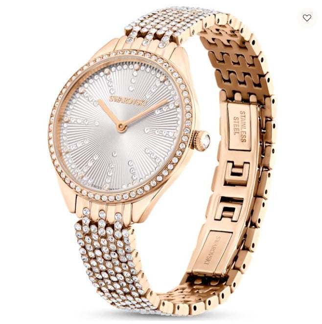Swarovski Attract watch Swiss Made, Full pavé, Metal bracelet, Rose gold tone, Rose gold-tone finish - 5644053