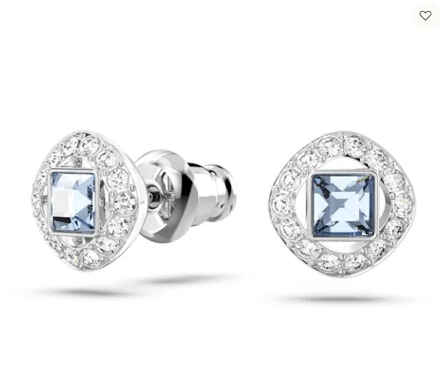 Swarovski Angelic stud earrings Square cut, Blue, Rhodium plated - 5662143- Discontinued
