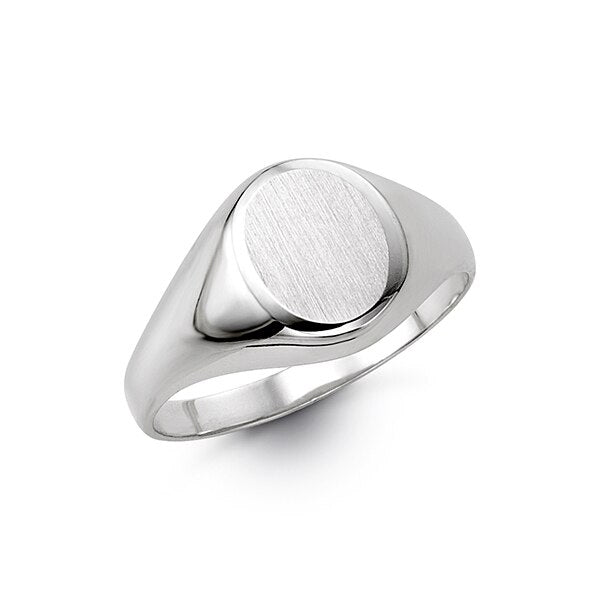 10K White Gold Engravable Gents Signet Ring, size 10