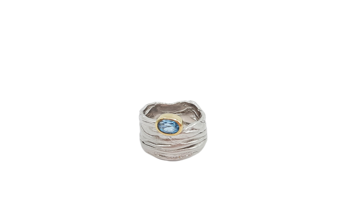 Silver and Gold Plated Blue Topaz Ring