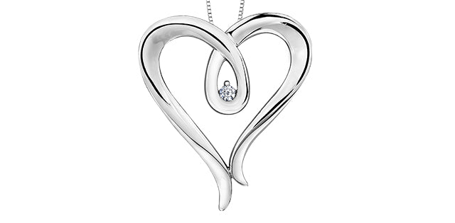 Sterling Silver 0.044cttw Diamond Heart Necklace, 18&quot;