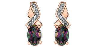 Pendiente colgante/pendiente colgante de oro blanco y rosa de 10 quilates con topacio místico de 1,20 quilates y diamante de 0,012 quilates