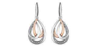 Pendientes colgantes de plata de ley y oro rosa de 10 quilates con diamantes de 0,07 quilates