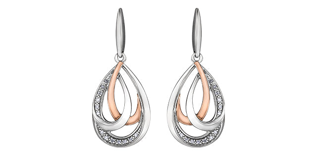 Sterling Silver and 10K Rose Gold 0.07cttw Diamond Chandelier Dangle Earrings
