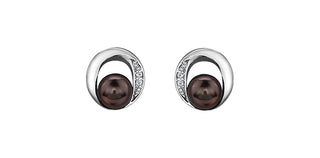 10K White Gold Black Pearl & Diamond Earring