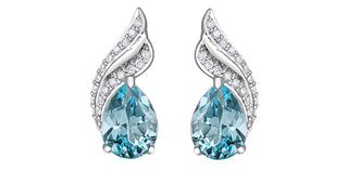 Aretes de oro blanco de 10 quilates con topacio azul de 2,00 quilates y diamantes de 0,12 quilates