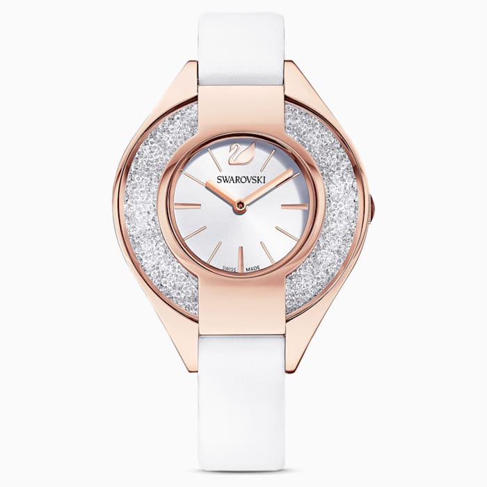 CRYSTALLINE SPORTY WATCH, LEATHER STRAP, WHITE, ROSE-GOLD TONE PVD - 5547635 - Core- Discontinued
