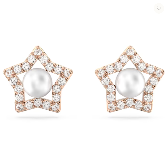 Swarovski Stella Stud Earrings Round Cut, Star, White, Rose Gold-tone Plated - 5645465-Discontinued