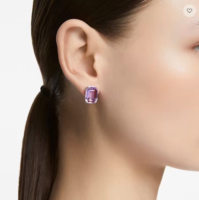 Swarovski Millenia Stud Earrings Octagon Cut, Purple, Rhodium plated - 5638493- Discontinued
