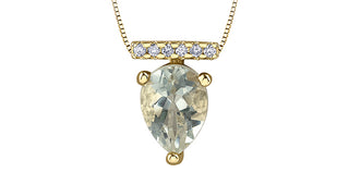 Collar de oro amarillo de 10 quilates con amatista verde (prasiolita) de 1,00 quilates y diamantes de 0,042 quilates, 18"