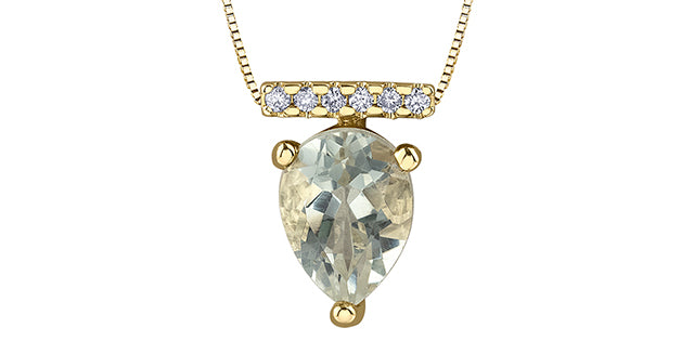 10K Yellow Gold 1.00cttw Green Amethyst (Prasiolite) and 0.042cttw Diamond Necklace, 18&quot;