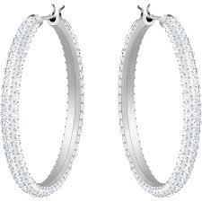 Swarovski Stone Hoop Pierced Earrings, White, Rhodium Plated 5389432 - Core