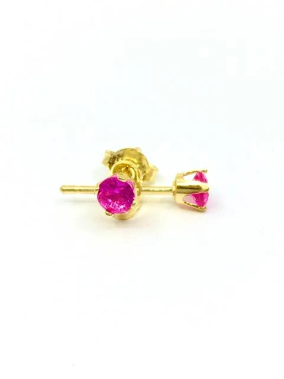 10K Yellow Gold 4 Claw Synthetic Pink Tourmaline Studs - 3mm