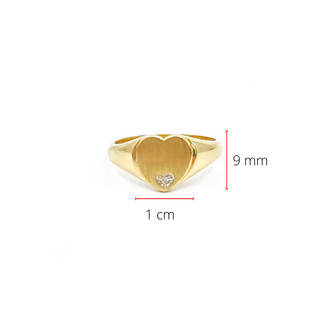 10K Yellow Gold 0.007 Diamond Heart Shape Signet Ring