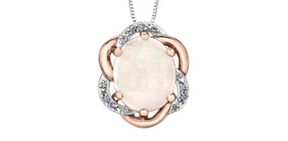 Colgante de oro blanco y rosa de 10 quilates con ópalo genuino de 2,00 quilates y diamante de 0,03 quilates, 18"