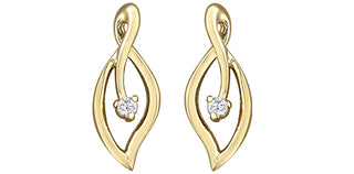 Pendientes de hoja de diamantes de 0,04 quilates en oro amarillo de 10 quilates: 15 mm x 6 mm