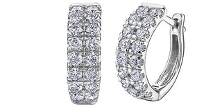 Argollas de doble banda con diamantes de 0,75 quilates en oro blanco de 10 quilates - 12 mm