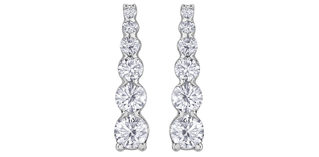 10K White Gold 1.00cttw Diamond Tappered 6 Stone Drop Earrings - 16mm x 4mm