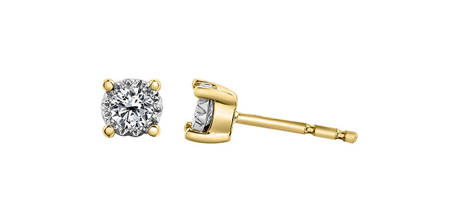 10K Two Toned Yellow and White Gold 0.50cttw Diamond Solitaire Illusion 4 Claw Setting Earrings - 5.5mm