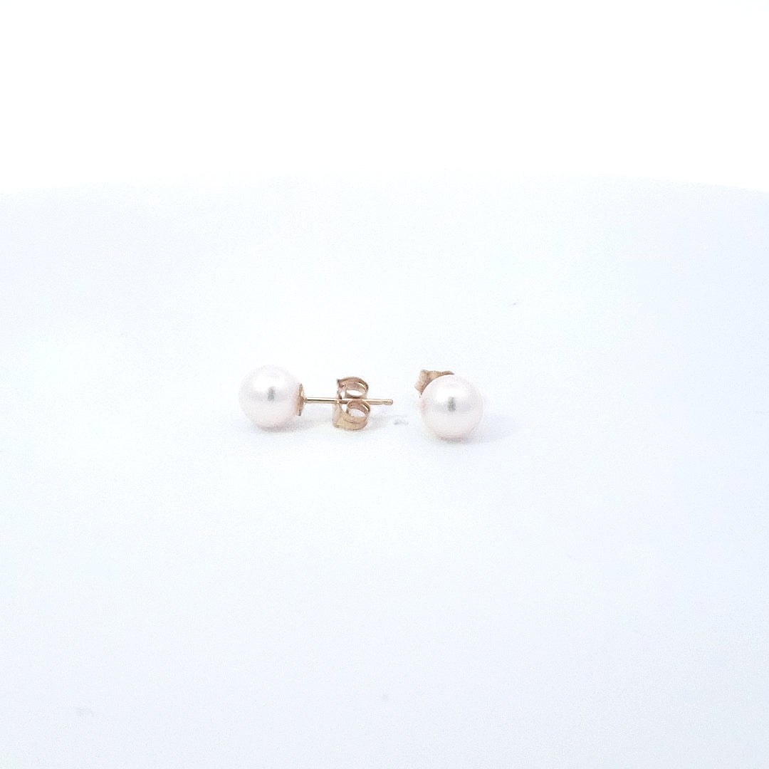 14K Yellow Gold 6-6.5mm Cultured Pearl Earrings with Butterfly Backs