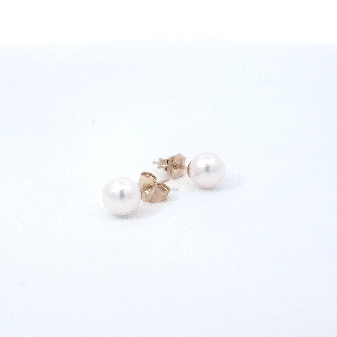 14K Yellow Gold 6-6.5mm Cultured Pearl Earrings with Butterfly Backs