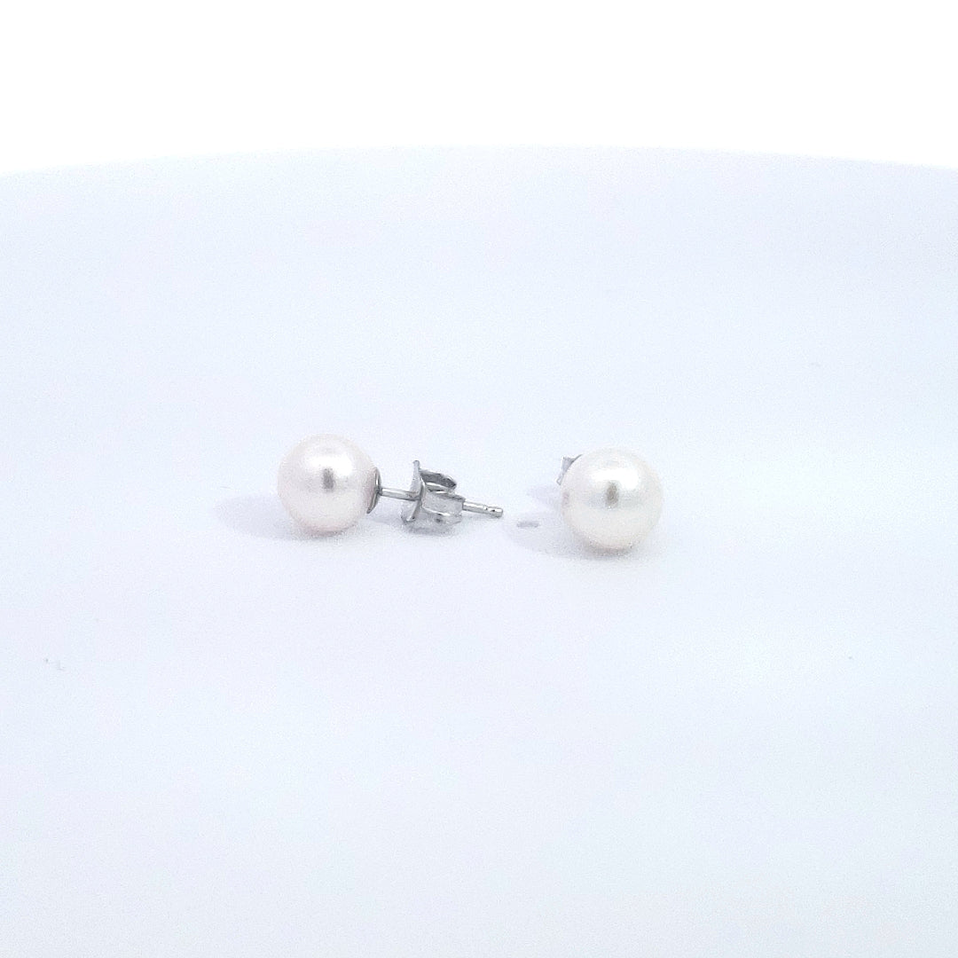 14K White Gold 6.5-7.0mm Cultured Pearl Earrings with Butterfly Backs