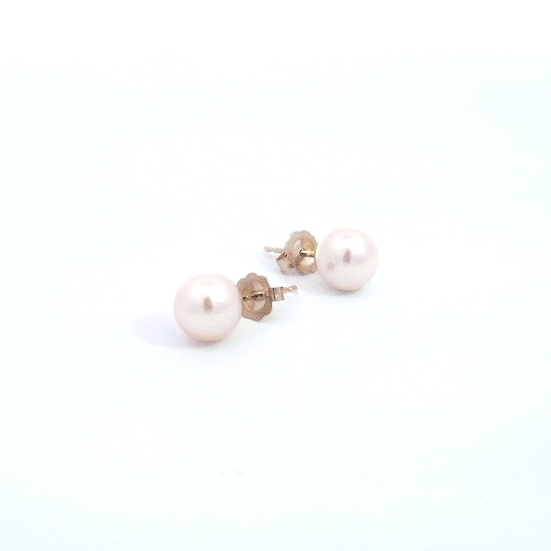 14K Yellow Gold 6.5-7.0mm Cultured Pearl Earrings with Butterfly Backs