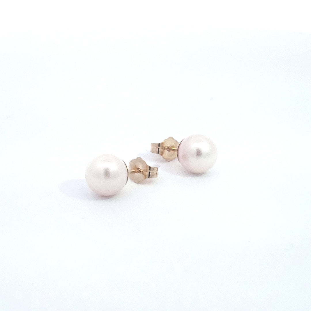 14K Yellow Gold 7-7.5mm Cultured Pearl Earrings with Butterfly Backs