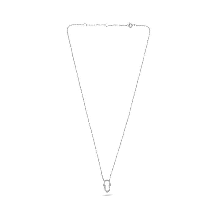 14K White Gold Diamond Necklace, 18&quot;