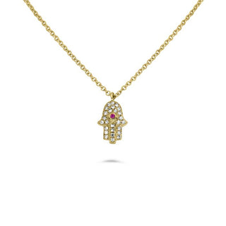 Collar Hamsa de mal de ojo con diamantes y zafiros en oro blanco de 14 quilates, 18"