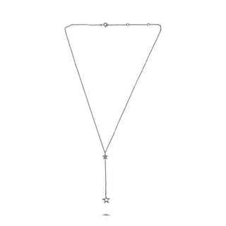 14K White Gold Diamond "Y" Shaped Star Necklace, 18"