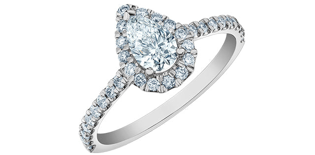 14K White Gold 0.92cttw Lab Grown Diamond Pear Shape Engagement Ring