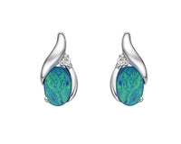 Pendientes de oro blanco de 10 quilates con ópalo doble australiano de 4 mm x 6 mm y diamantes de 0,02 quilates