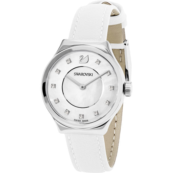 Swarovski Dreamy Watch, Leather strap, White, Silver tone 5199946