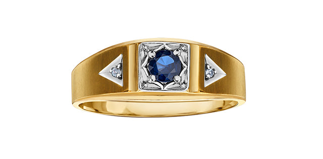 10K Yellow Gold 4mm Genuine Sapphire and 0.016cttw Diamond Ring - Size 10