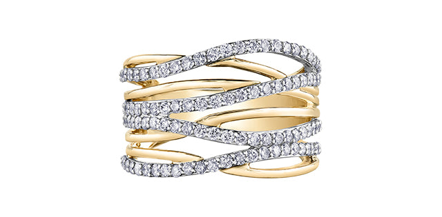 10K Two Tone Yellow and White Gold 1.00cttw Diamond Twist Ring - Size 7