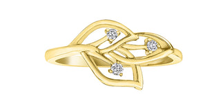 10K Yellow Gold 0.05cttw Diamond Leaf Design Ring - Size 6.5