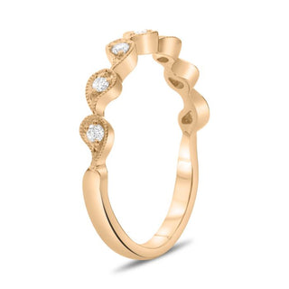 Anillo en forma de lágrima con diamantes milgrain de 0,12 quilates en oro blanco, amarillo o rosa de 14 quilates 