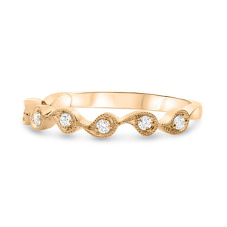 Anillo en forma de lágrima con diamantes milgrain de 0,12 quilates en oro blanco, amarillo o rosa de 14 quilates 
