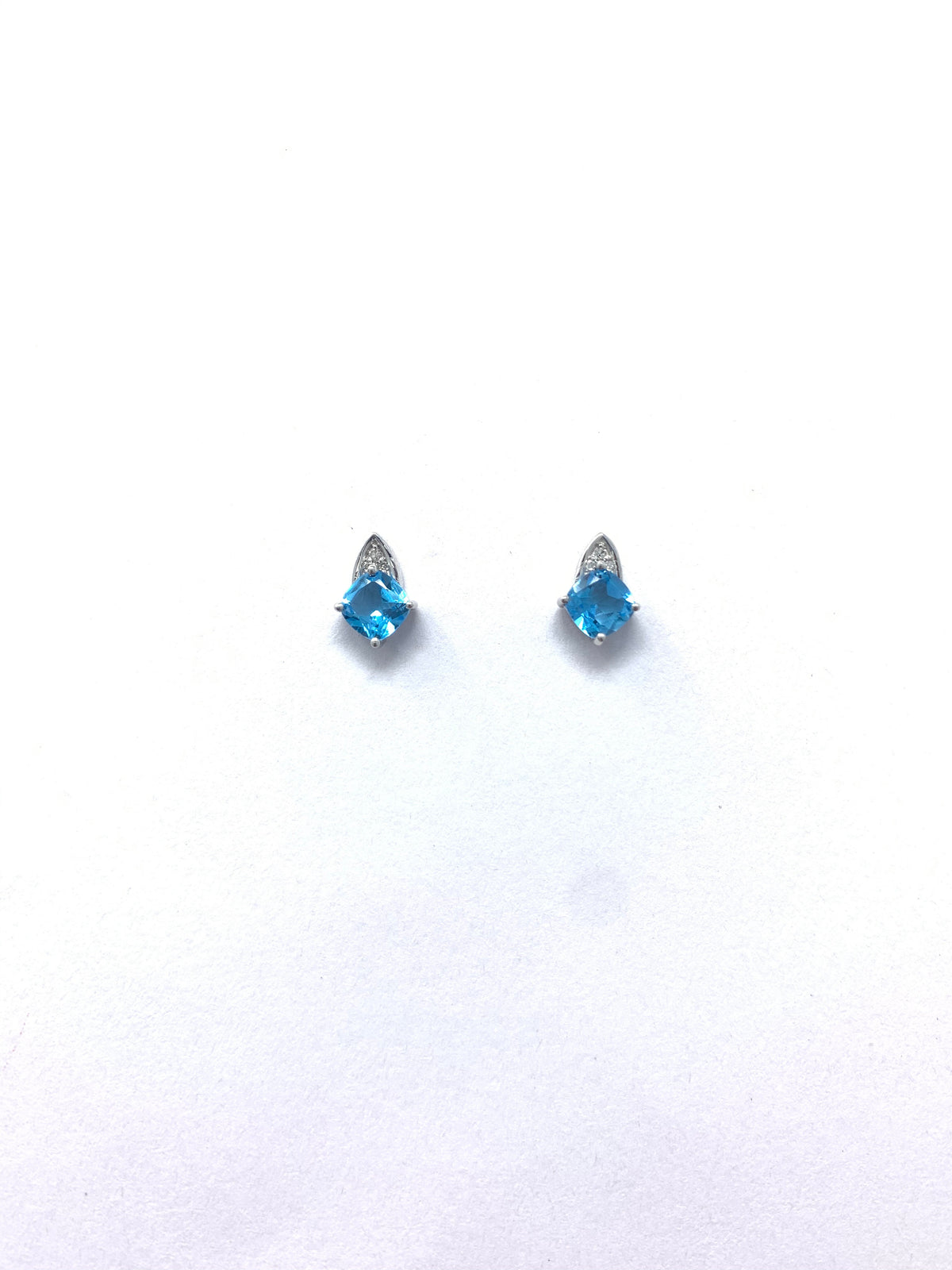 10K White Gold 1.50cttw Genuine Blue Topaz &amp; 0.023cttw Diamond Earrings