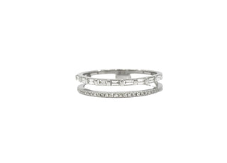 Anillo de diamantes redondos y de talla baguette de 0,28 quilates en oro blanco de 14 quilates, tamaño 6,5