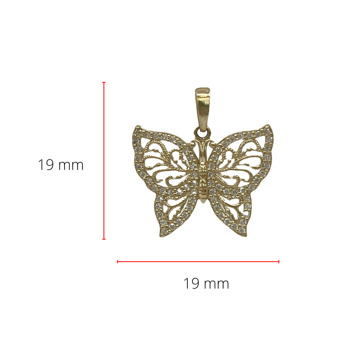 Dije de circonita cúbica de mariposa de oro amarillo de 10 quilates - 19 mm x 19 mm