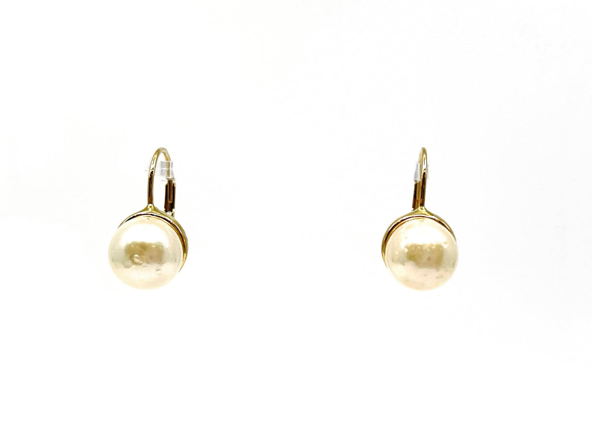 14K Yellow Gold Cultured Pearl Earrings with Lever Backs