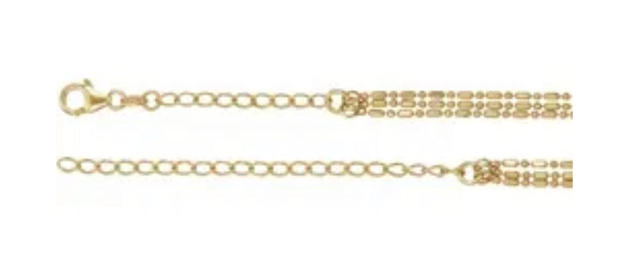 Gargantilla de oro amarillo de 14 quilates con cadena de cuentas de 3 hilos y 33 a 40 cm