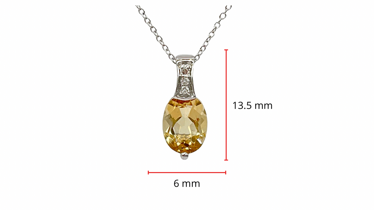 Colgante de oro blanco de 10 quilates con citrino de talla ovalada de 8x6 mm y diamante de 0,022 quilates, 18&quot;