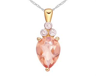 SEGUIMIENTO - Colgante de morganita y diamante de talla pera de 8x6 mm en oro rosa de 10 quilates, 18"