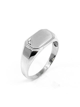 Anillo tipo sello de diamantes de 0,007 quilates en oro blanco de 10 quilates, talla 10