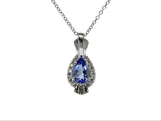 10K White Gold Tanzanite & Diamond Pendant, 18"