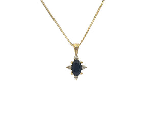 Collar de oro amarillo de 10 quilates con zafiro de 0,16 quilates y diamantes de 0,03 quilates - 18"